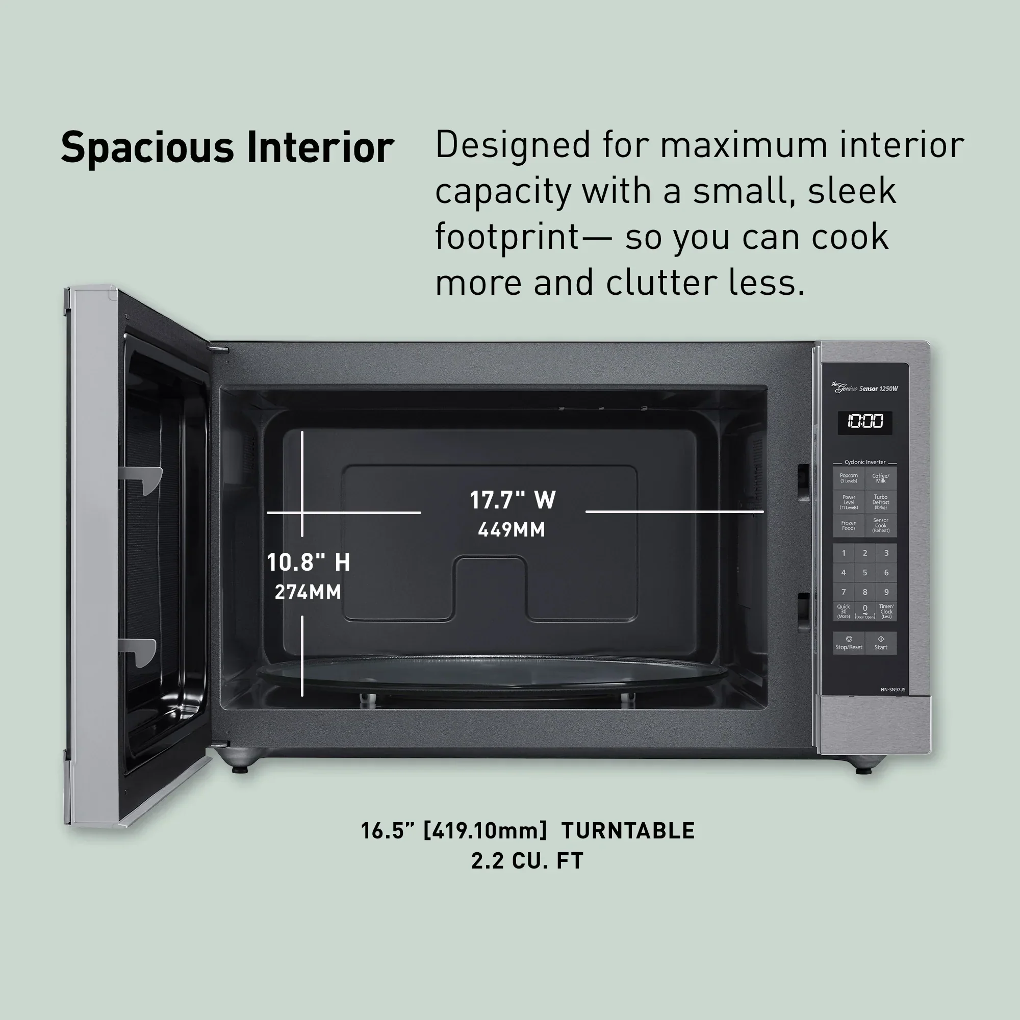 2.2 cu.ft. Cyclonic Wave Inverter Microwave, 1250W - NN-SN97JS
