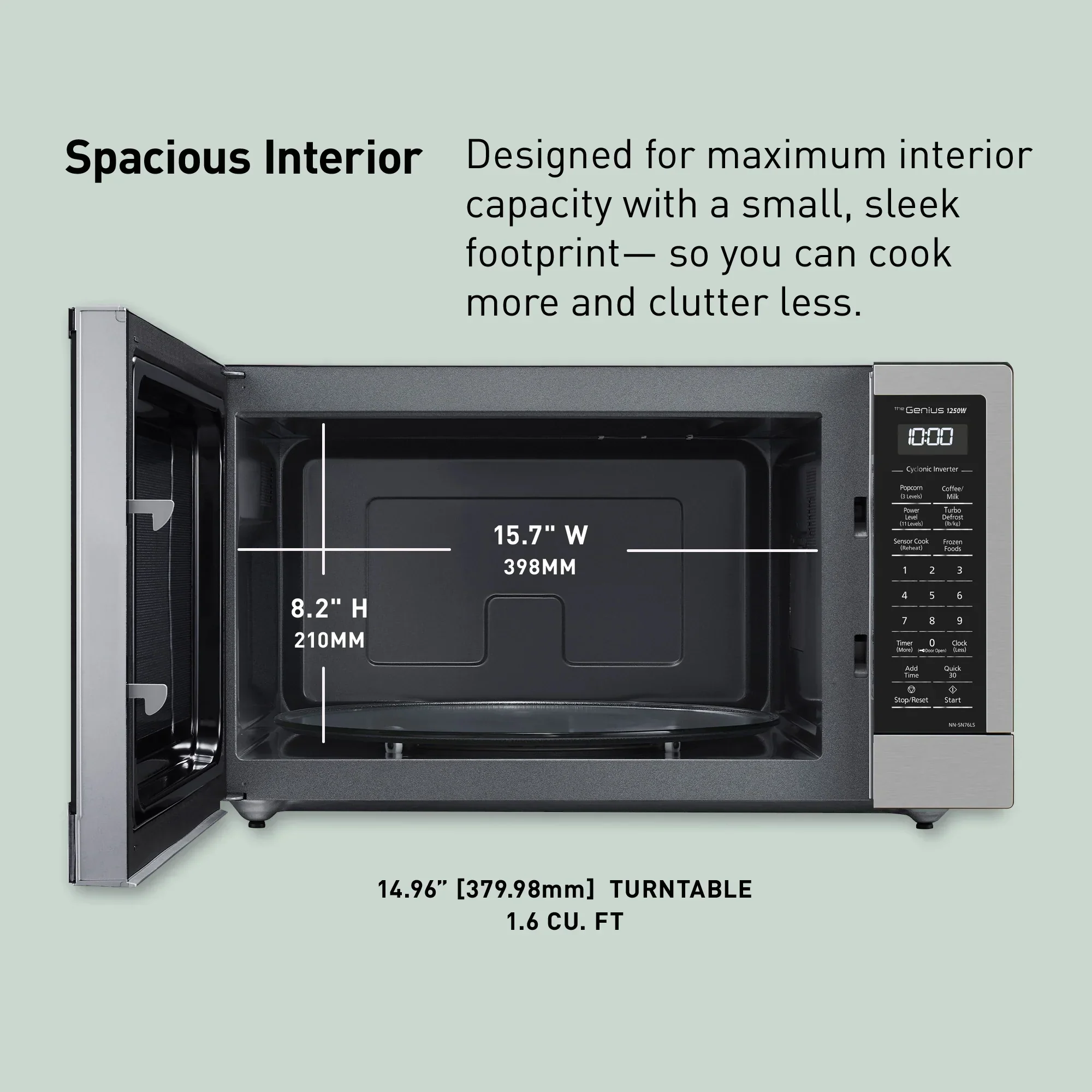 1.6 cu.ft. Cyclonic Wave Inverter Microwave, 1250W -NN-SN76LS