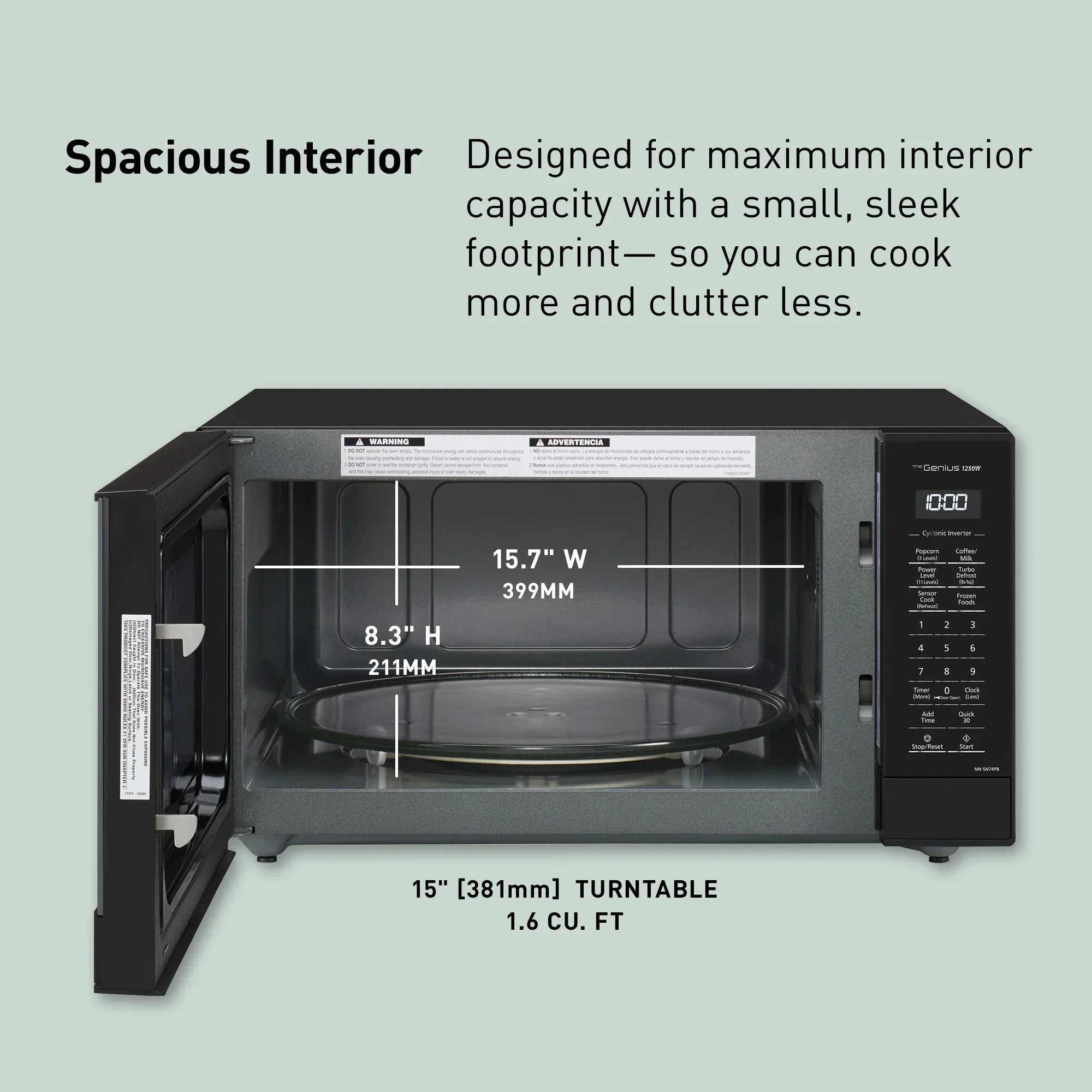 1.6 cu. ft. Cyclonic Wave Inverter Microwave, 1250W - NN-SN74P