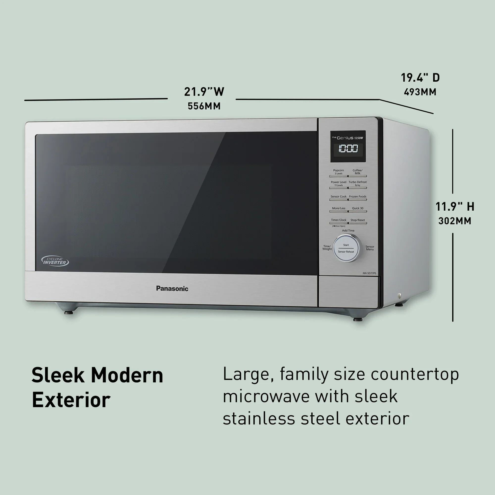 1.6 cu.ft Cyclonic Wave Inverter Microwave, 1250W - NN-SD77PS