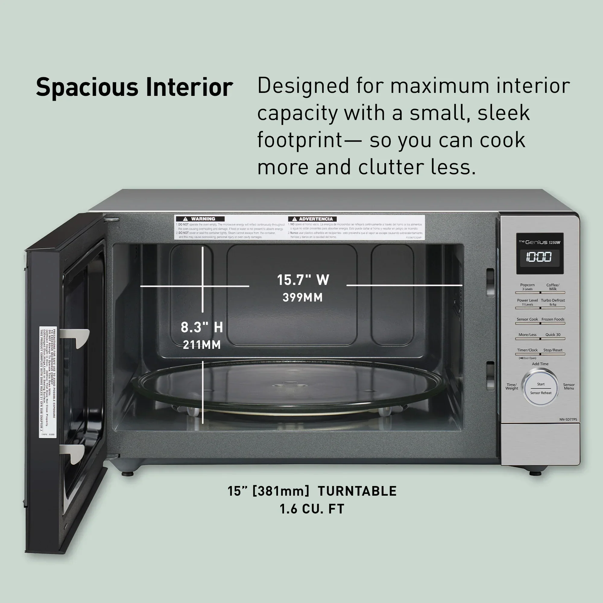 1.6 cu.ft Cyclonic Wave Inverter Microwave, 1250W - NN-SD77PS