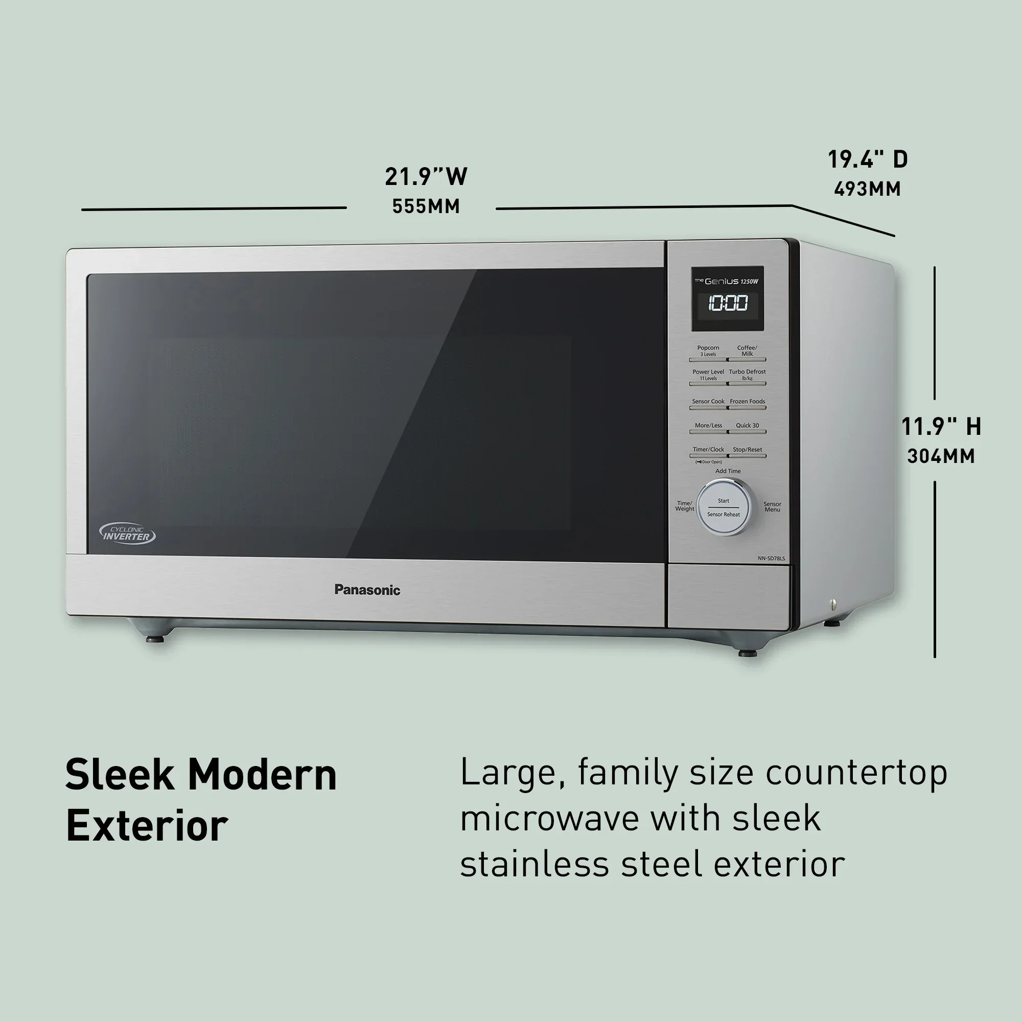 1.6 cu.ft. Cyclonic Wave Inverter Microwave, 1250W - NN-SD78LS