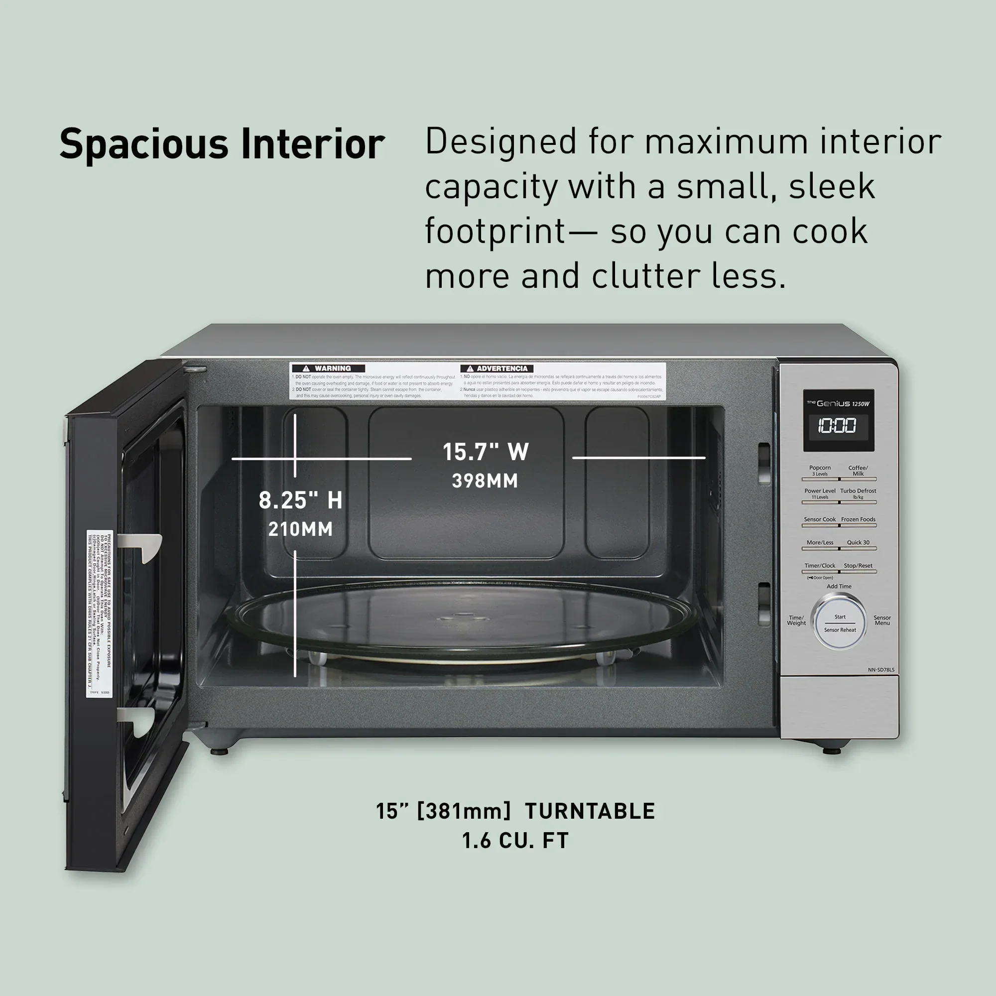 1.6 cu.ft. Cyclonic Wave Inverter Microwave, 1250W - NN-SD78LS