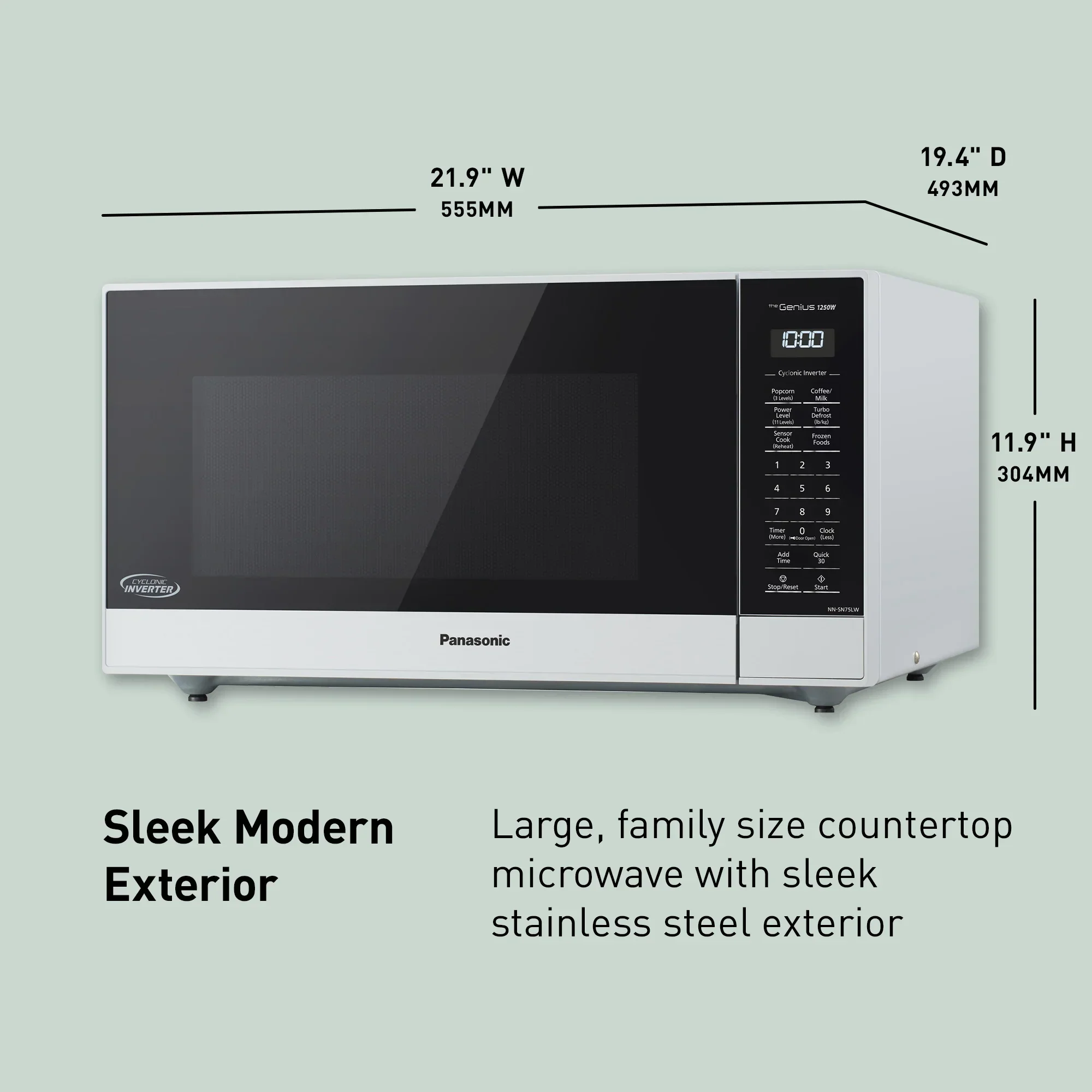 1.6 cu.ft. Cyclonic Wave Inverter Microwave, 1250W -NN-SN75L