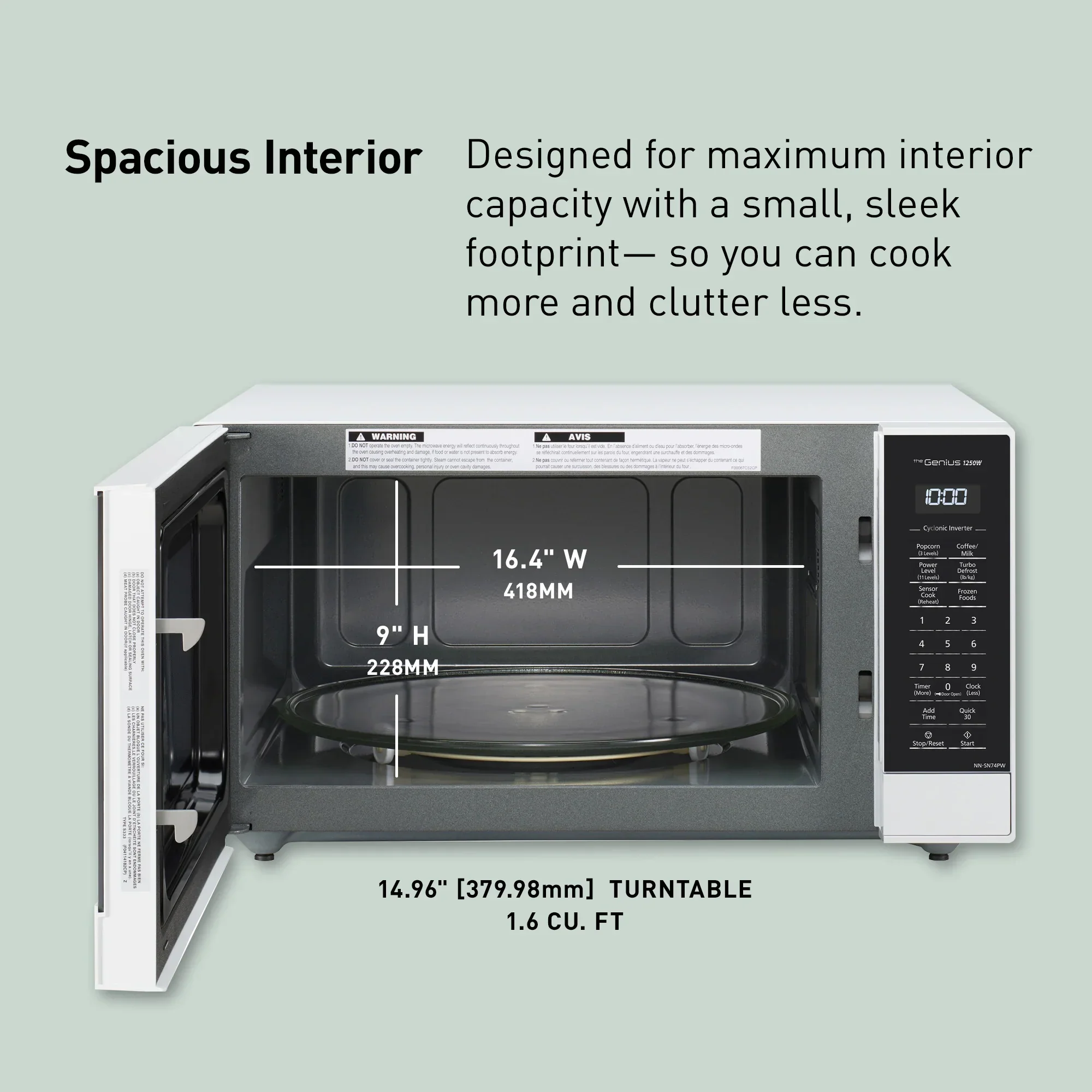 1.6 cu.ft. Cyclonic Wave Inverter Microwave, 1250W -NN-SN75L