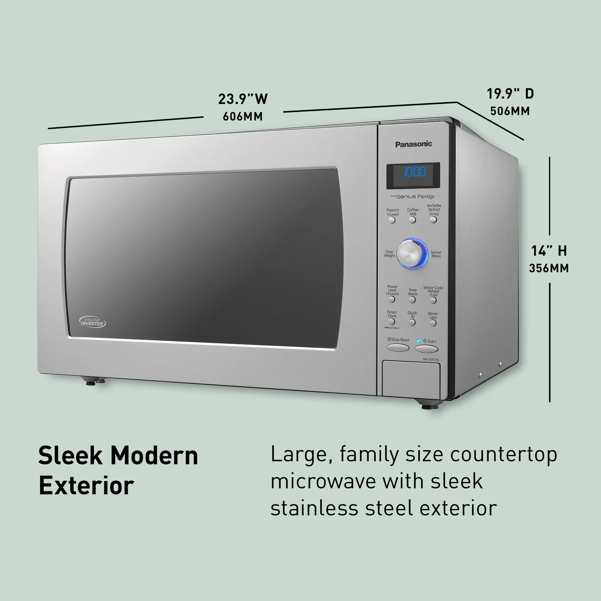 2.2 cu.ft. Cyclonic Wave Inverter Microwave, 1250W - NN-SD975S