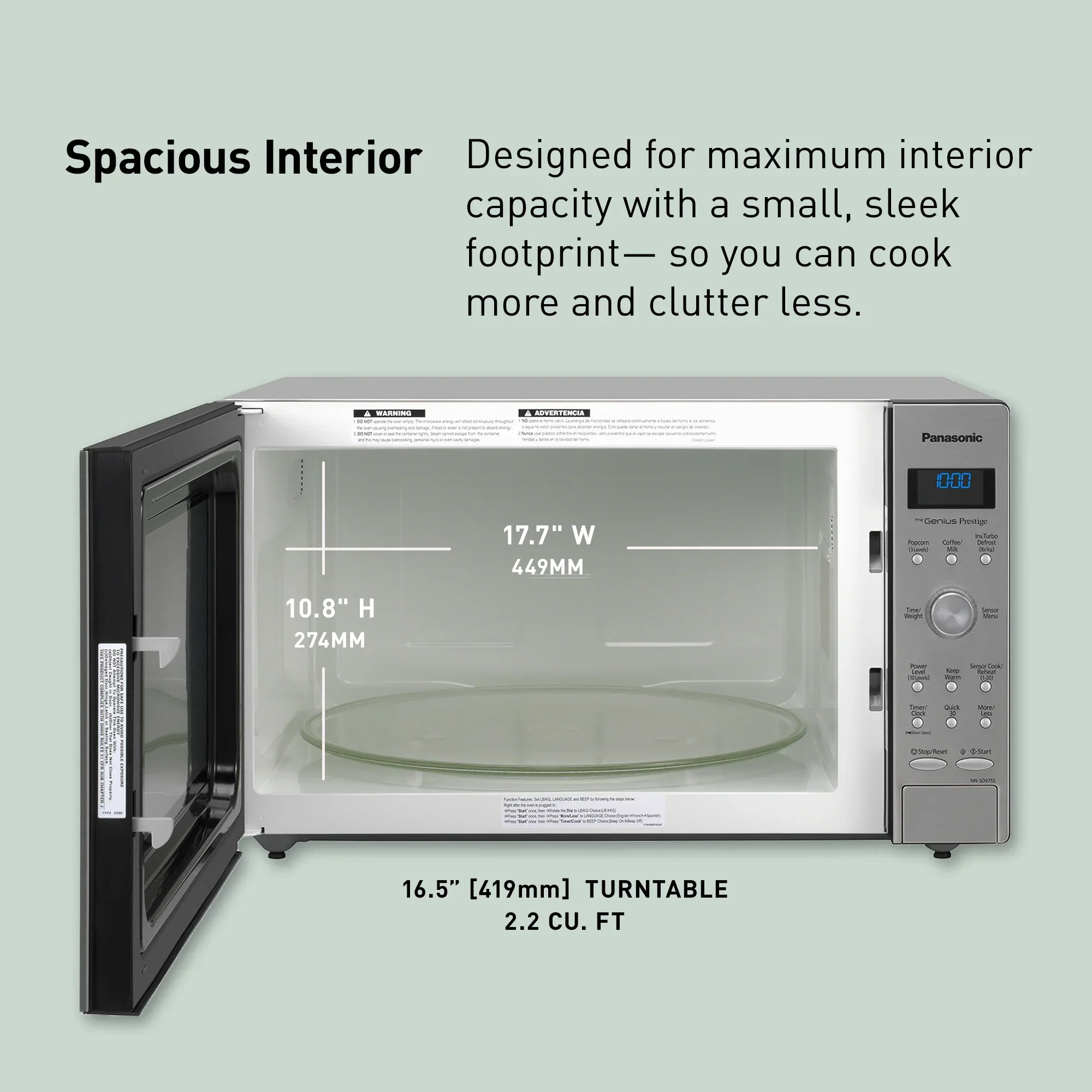 2.2 cu.ft. Cyclonic Wave Inverter Microwave, 1250W - NN-SD975S