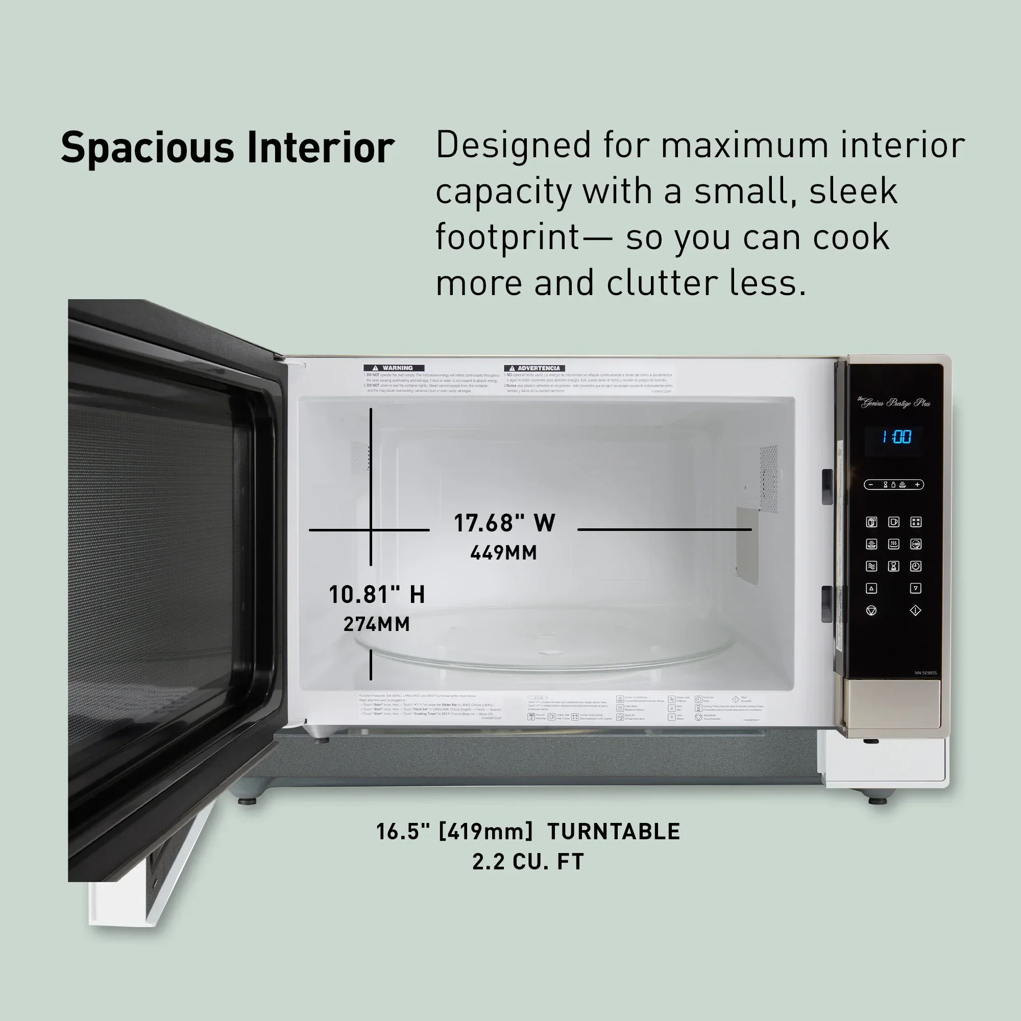 2.2 cu.ft. Cyclonic Wave Inverter Microwave, 1250W - NN-SE985S