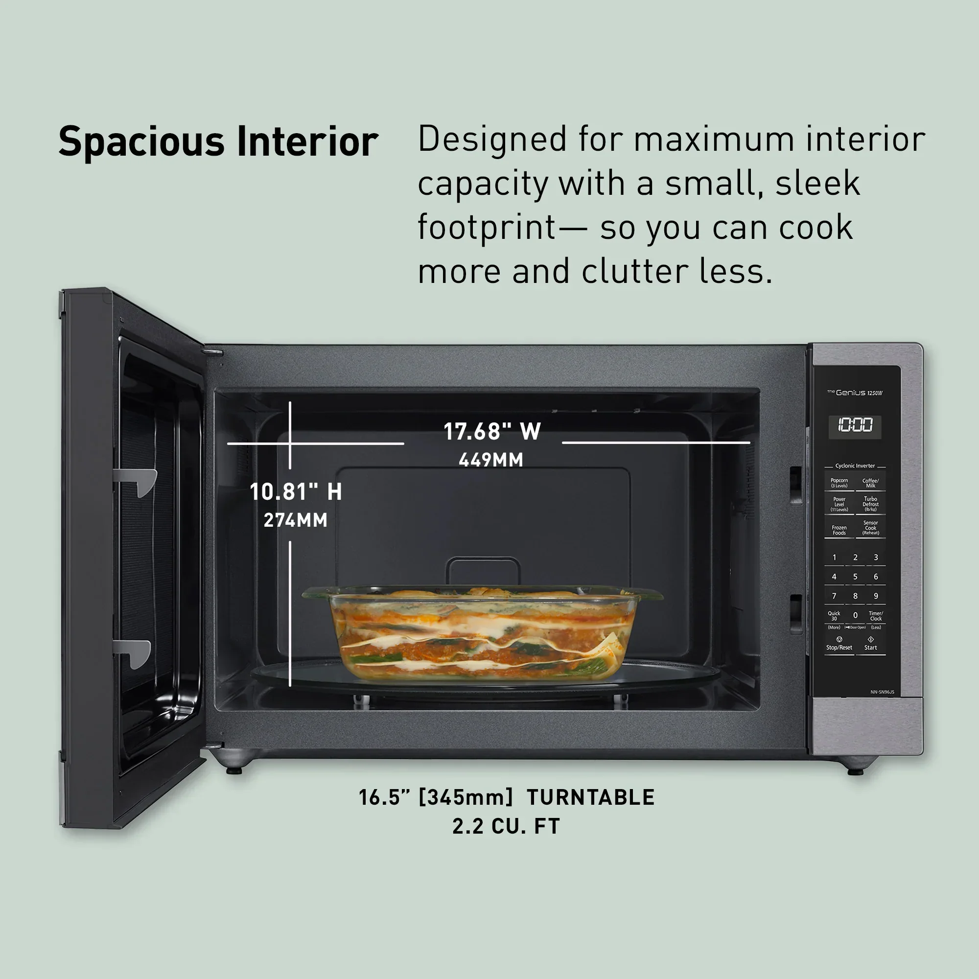 2.2 cu.ft. Cyclonic Wave Inverter Microwave, 1250W - NN-SN96JS