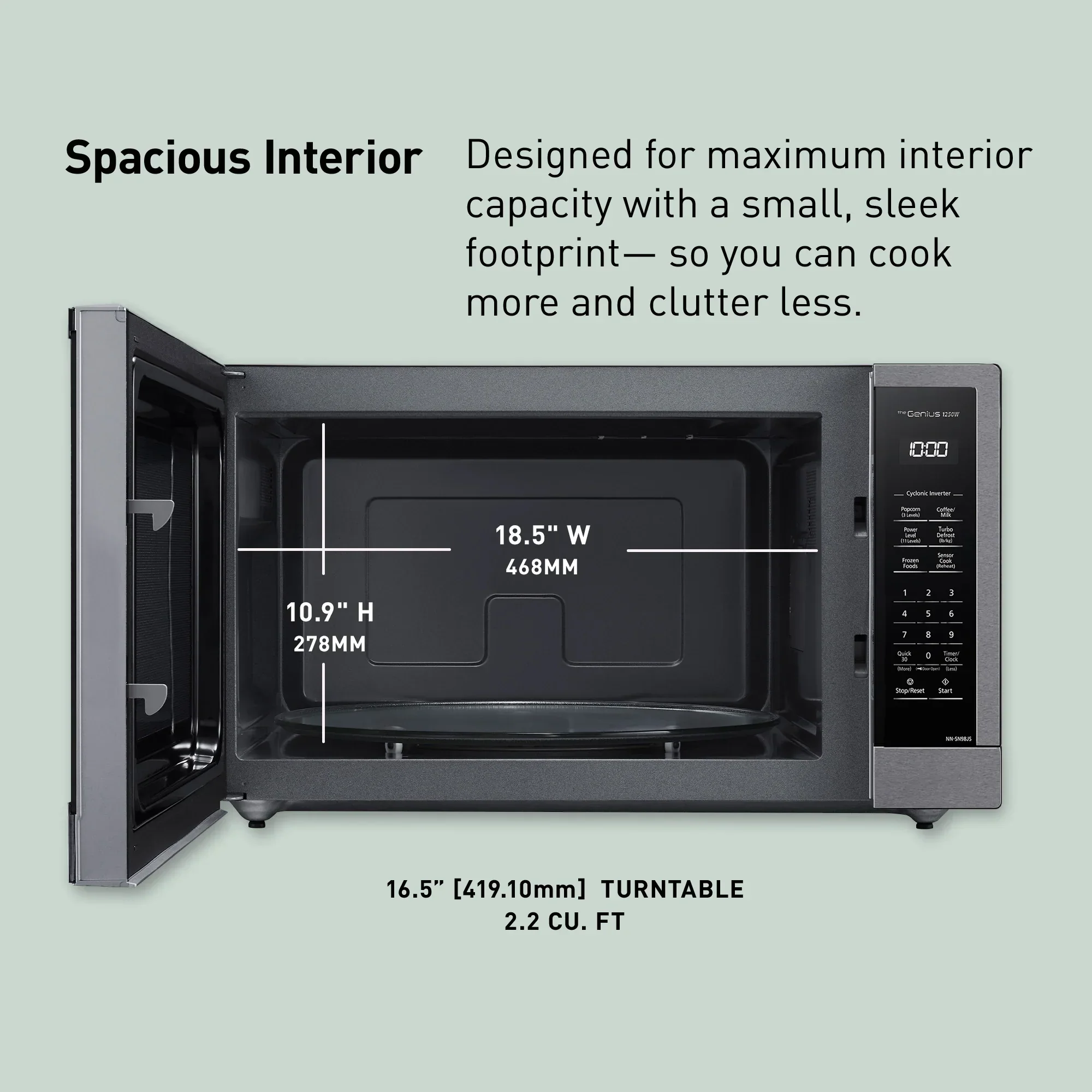 2.2 cu.ft. Cyclonic Wave Inverter Microwave, 1250W - NN-SN98JS
