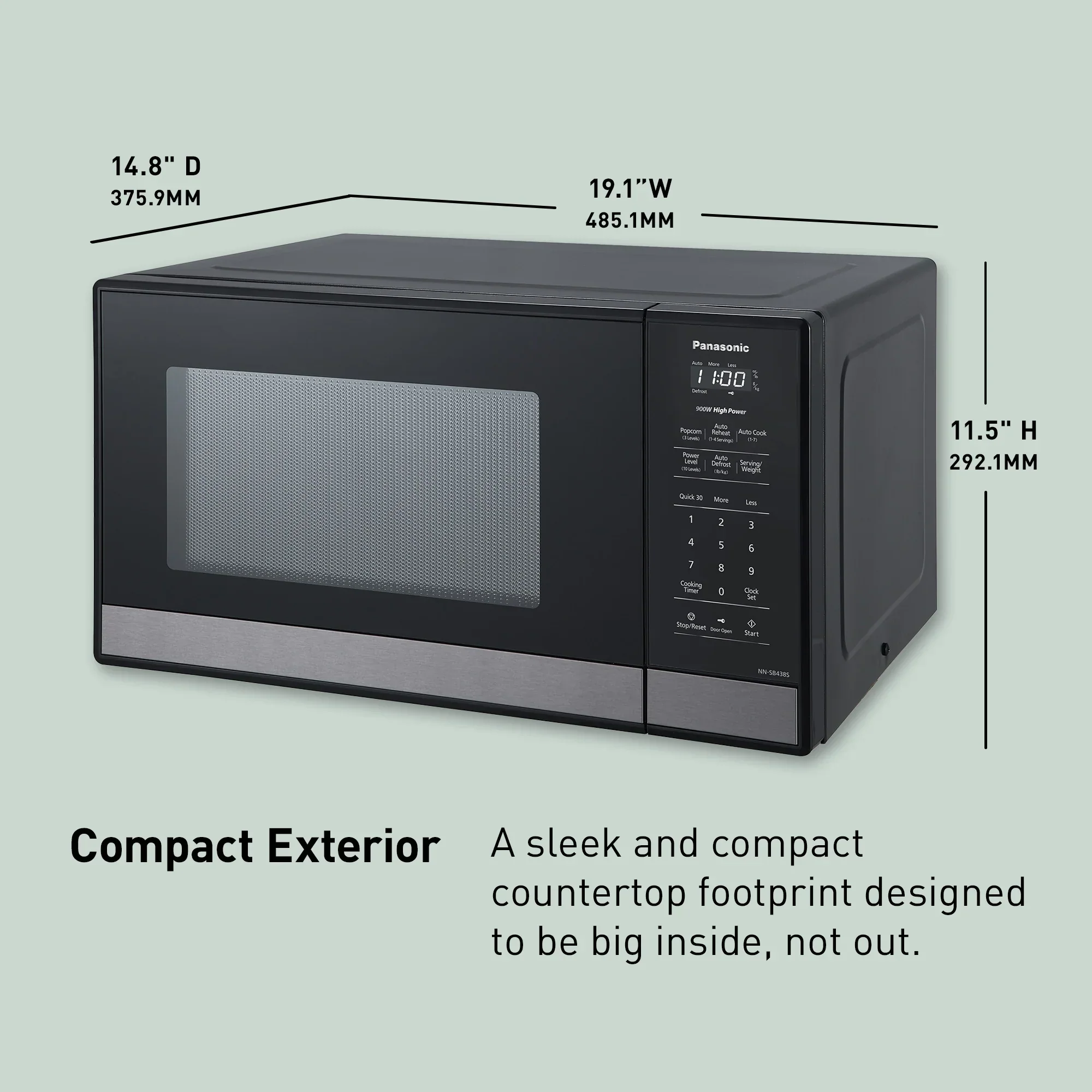 0.9 cu.ft. Compact Microwave Oven, 900W - NN-SB438S