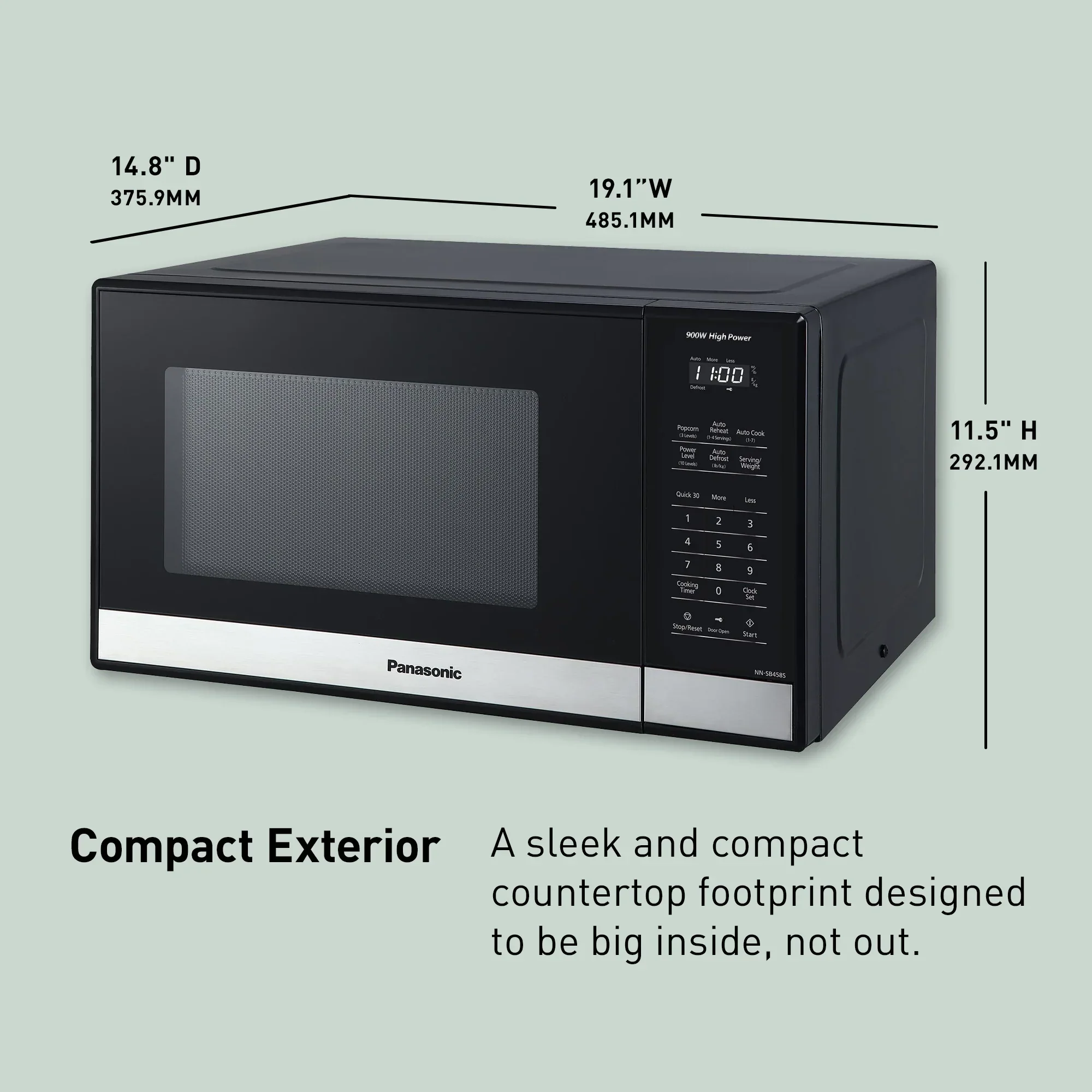0.9 cu.ft. Compact Microwave Oven, 900W - NN-SB458S