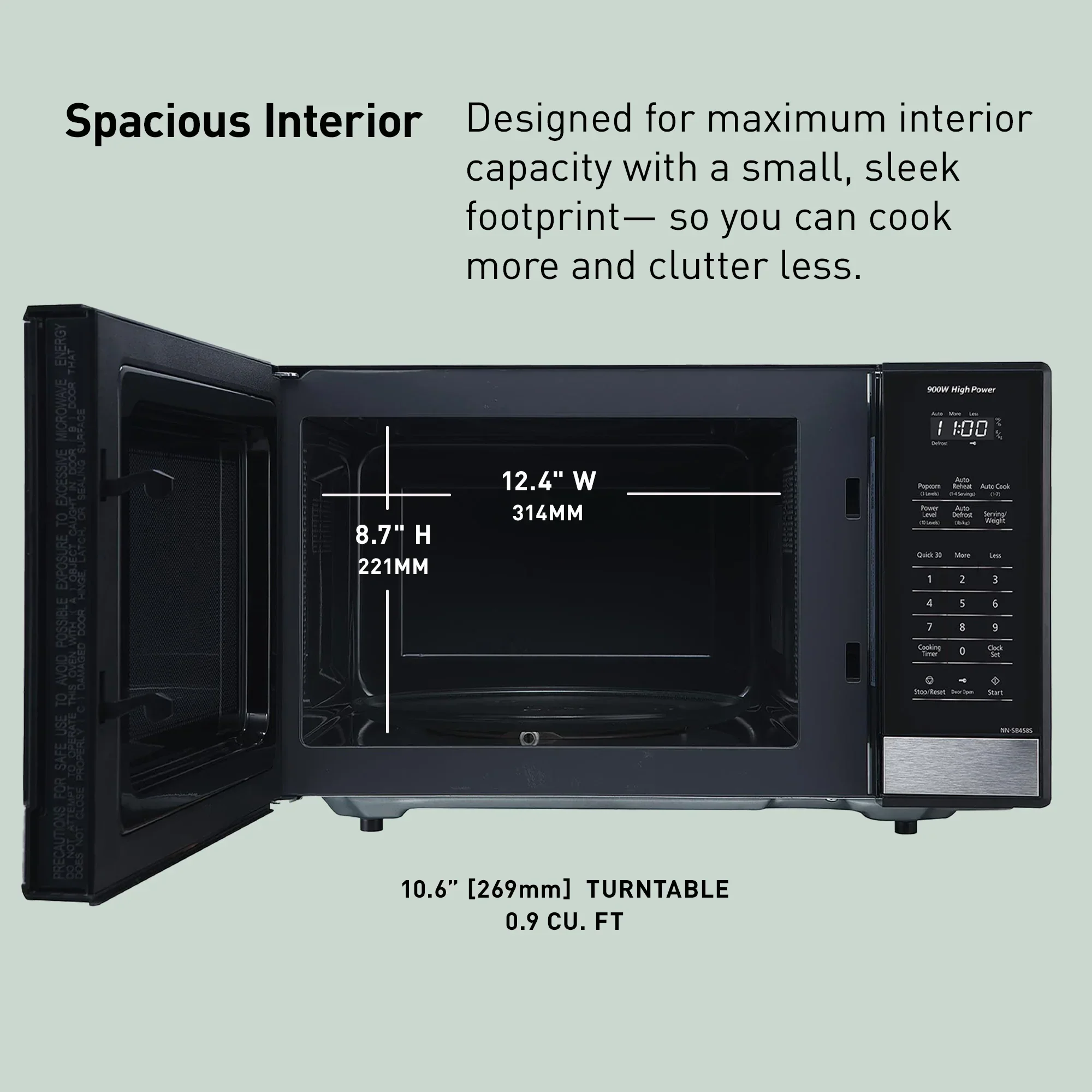 0.9 cu.ft. Compact Microwave Oven, 900W - NN-SB458S